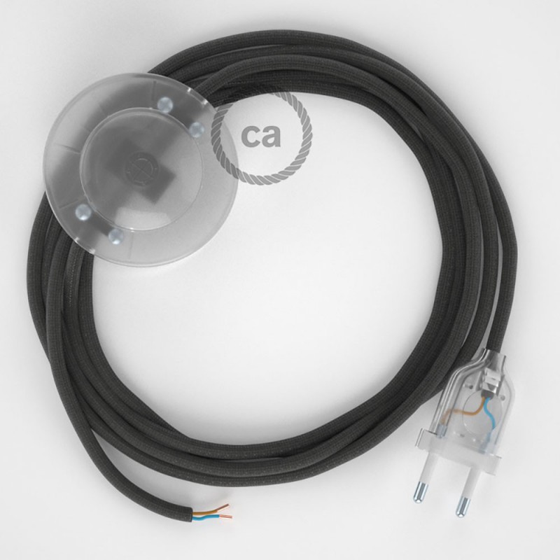 Cableado para lámpara de pie, cable RM26 Efecto Seda Gris Oscuro 3 m. Elige tu el color de la clavija y del interruptor!