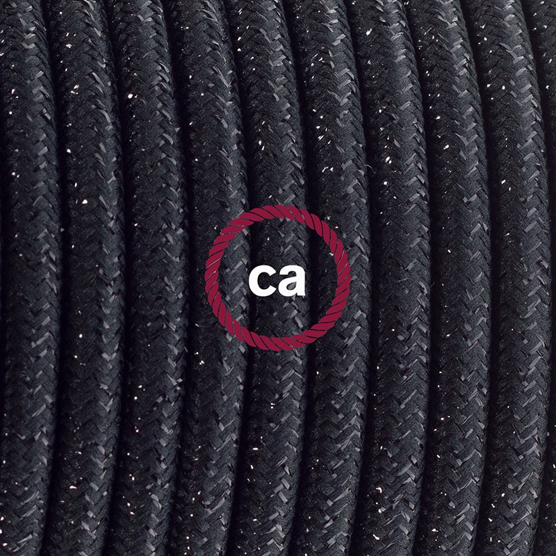Cableado para lámpara de pie, cable RL04 Efecto Seda Glitter Negro 3 m. Elige tu el color de la clavija y del interruptor!