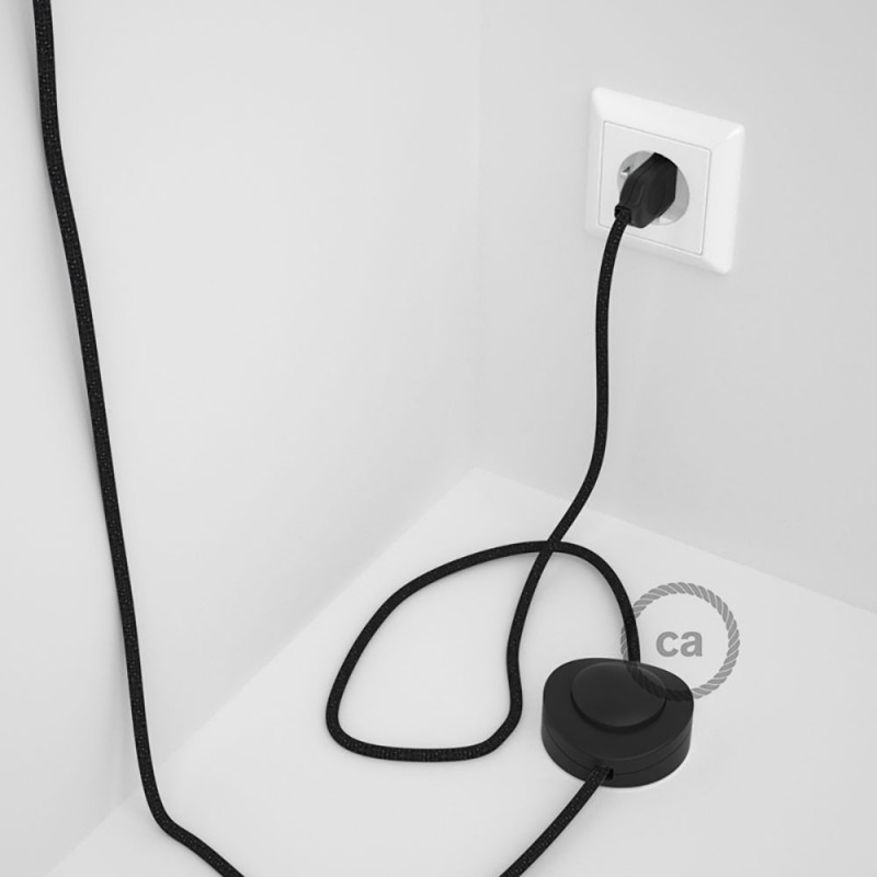 Cableado para lámpara de pie, cable RL04 Efecto Seda Glitter Negro 3 m. Elige tu el color de la clavija y del interruptor!