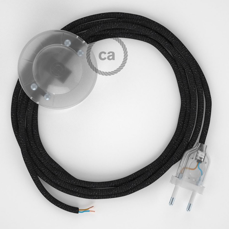 Cableado para lámpara de pie, cable RL04 Efecto Seda Glitter Negro 3 m. Elige tu el color de la clavija y del interruptor!