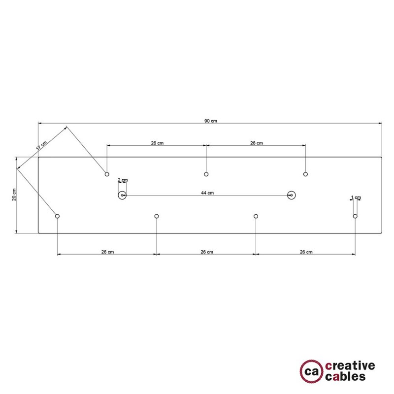 Rosetón XXL rectangular 90x20cm a 7 agujeros blanco completo de accesorios