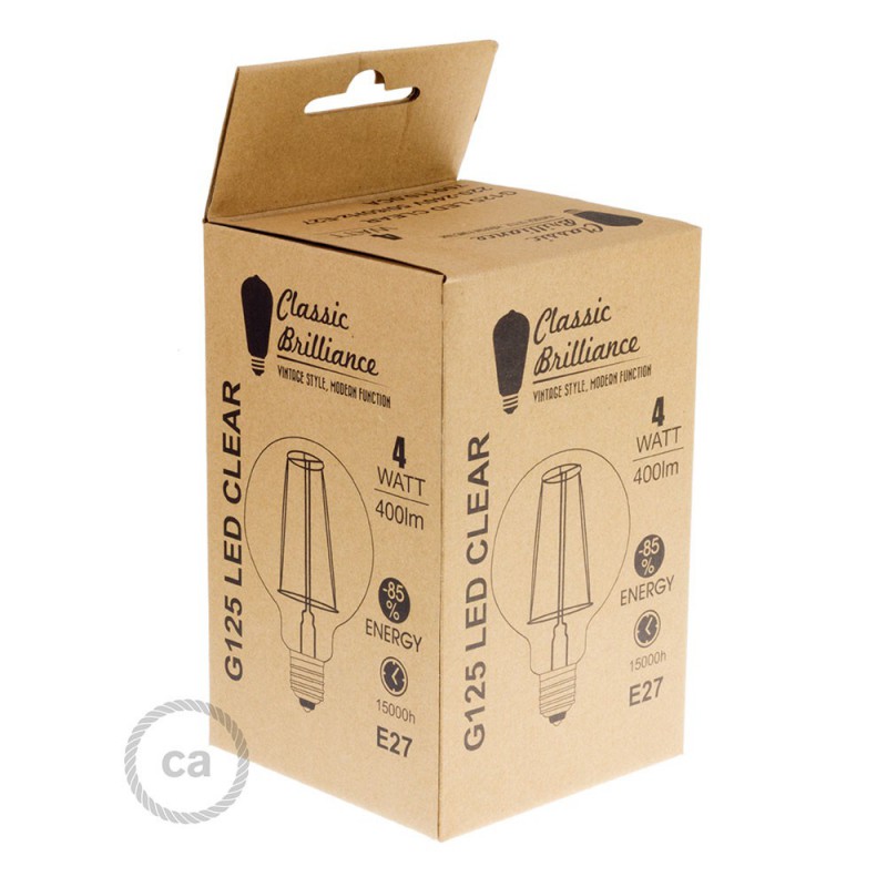 Bombilla Transparente LED Globo G125 Filamento Largo 4W Decorativa Vintage 2200K