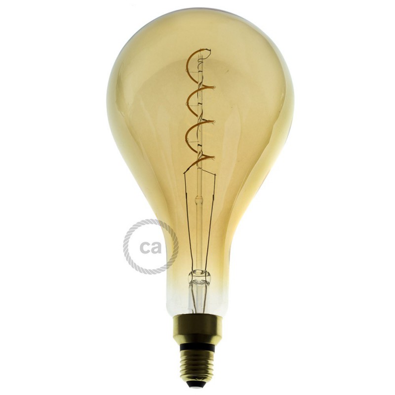 Bombilla Dorada LED XXL Pera A165 Filamento Curvado con Doble Espiral 5W E27 Dimmable 2000K