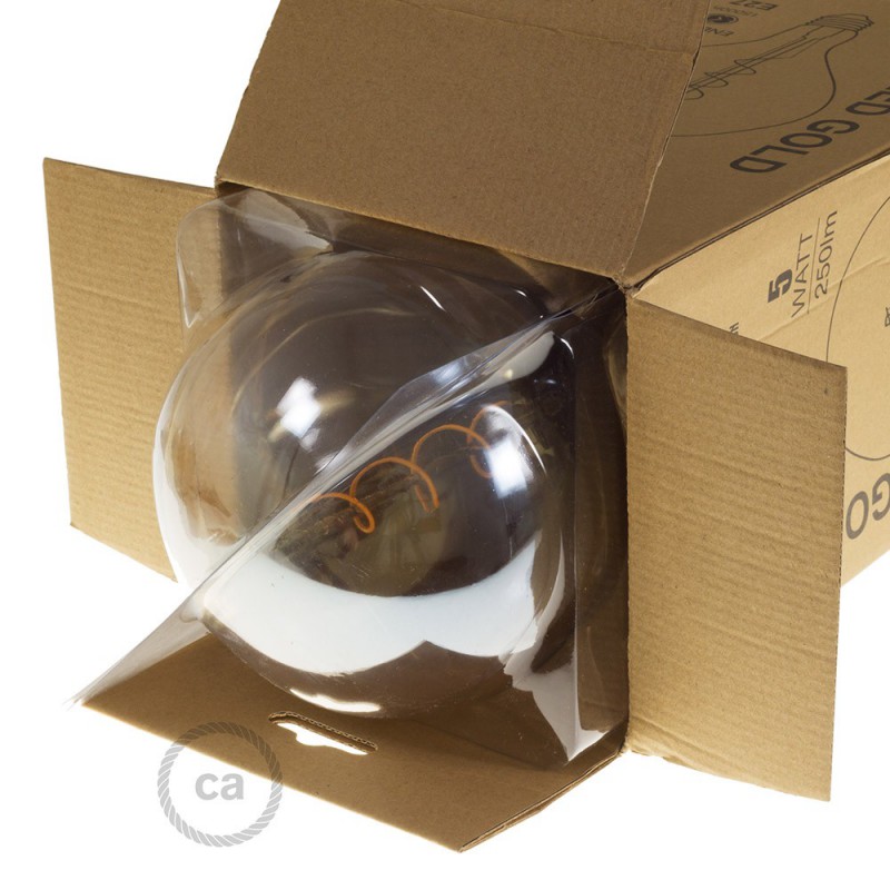 Bombilla Dorada LED XXL Pera A165 Filamento Curvado con Doble Espiral 5W E27 Dimmable 2000K