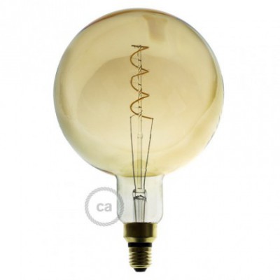 Bombilla Dorada LED XXL Esfera G200 Filamento Curvado con Doble Espiral 5W E27 Dimmable 2000K