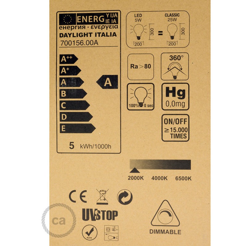 Bombilla Dorada LED XXL Esfera G200 Filamento Curvado con Doble Espiral 5W E27 Dimmable 2000K
