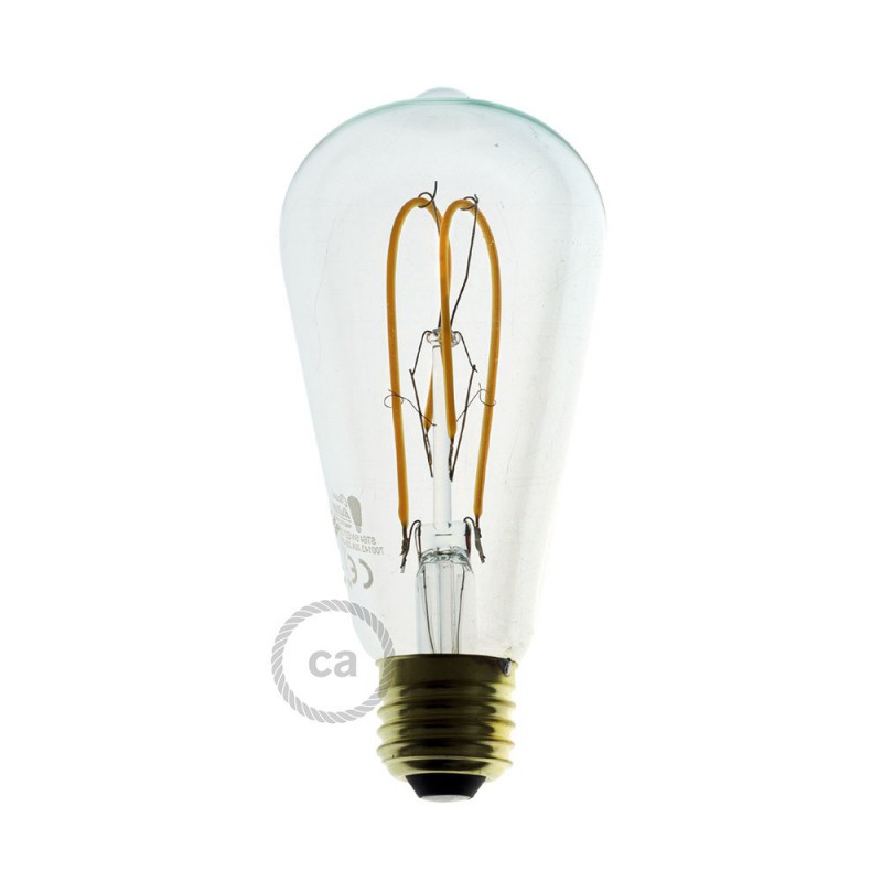 Bombilla Transparente LED Edison ST64 Filamento Curvado con Doble Loop 5W E27 Dimmable 2200K