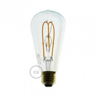 Bombilla Transparente LED Edison ST64 Filamento Curvado con Doble Loop 5W E27 Dimmable 2200K