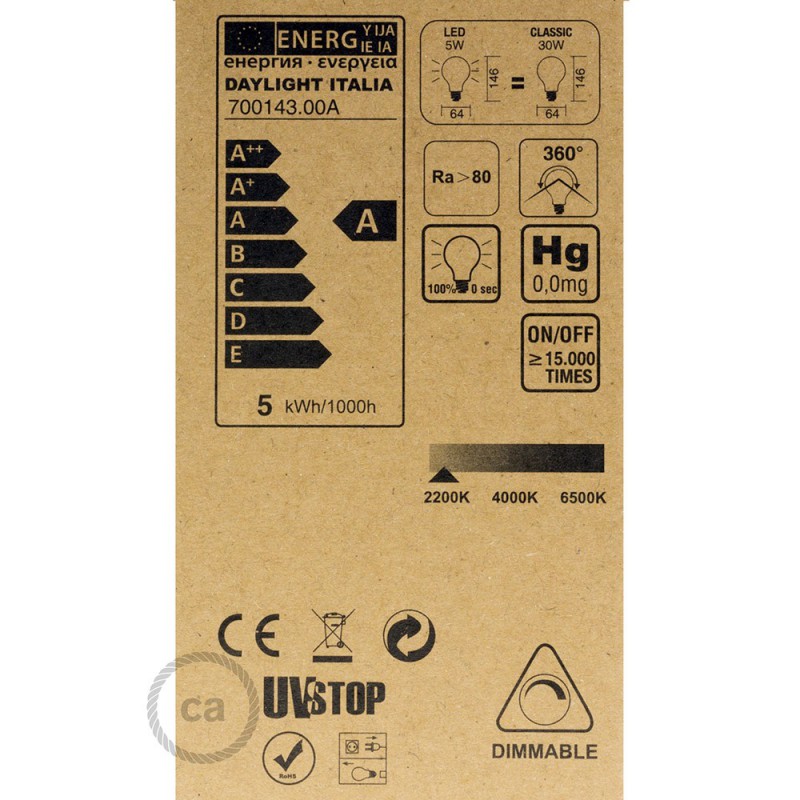 Bombilla Transparente LED Edison ST64 Filamento Curvado con Doble Loop 5W E27 Dimmable 2200K