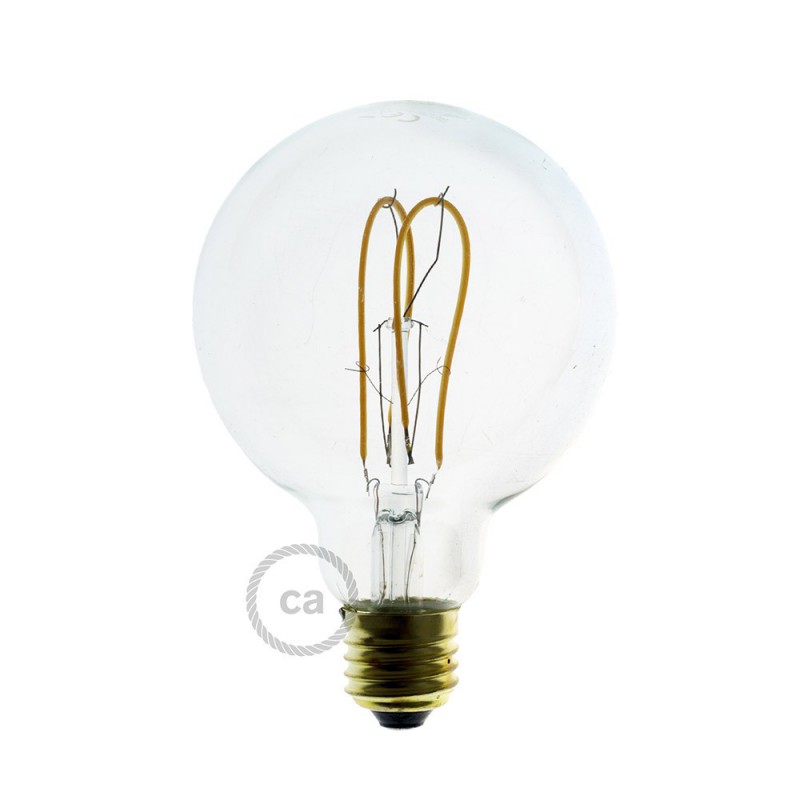 Bombilla Transparente LED Globo G95 Filamento Curvado con Doble Loop 5W E27 Dimmable 2200K