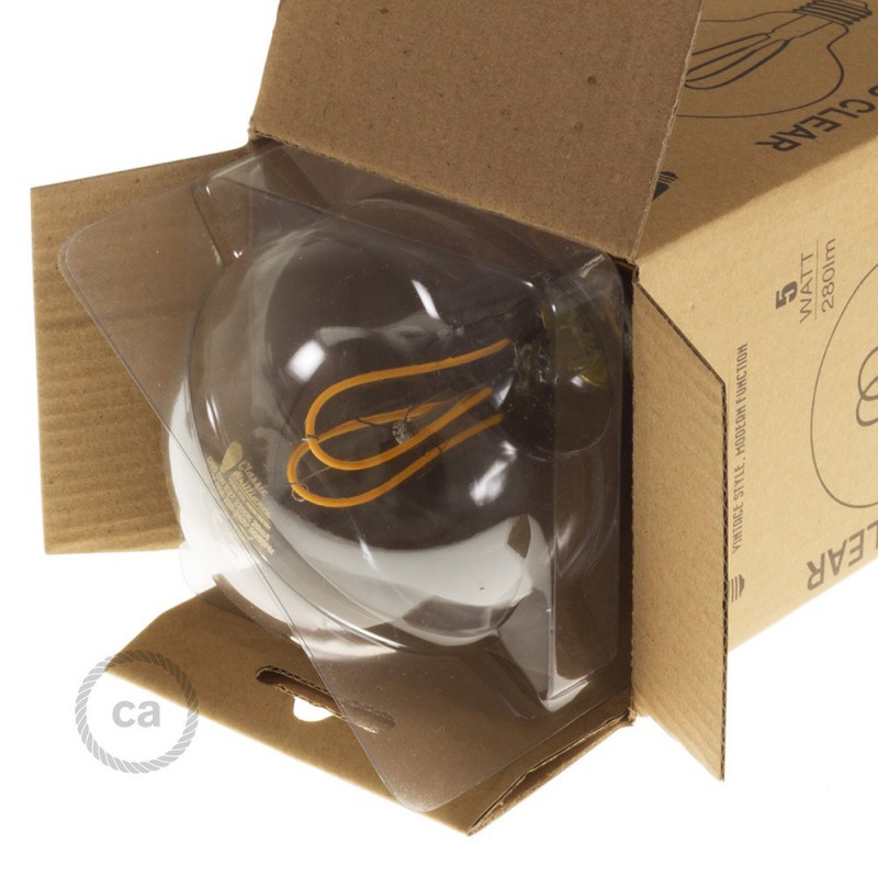 Bombilla Transparente LED Globo G95 Filamento Curvado con Doble Loop 5W E27 Dimmable 2200K