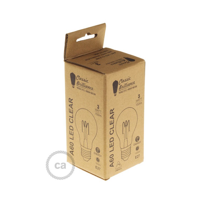 Bombilla Dorada LED Standard A60 Filamento Curvado con Espiral 3W E27 Dimmable 2000K