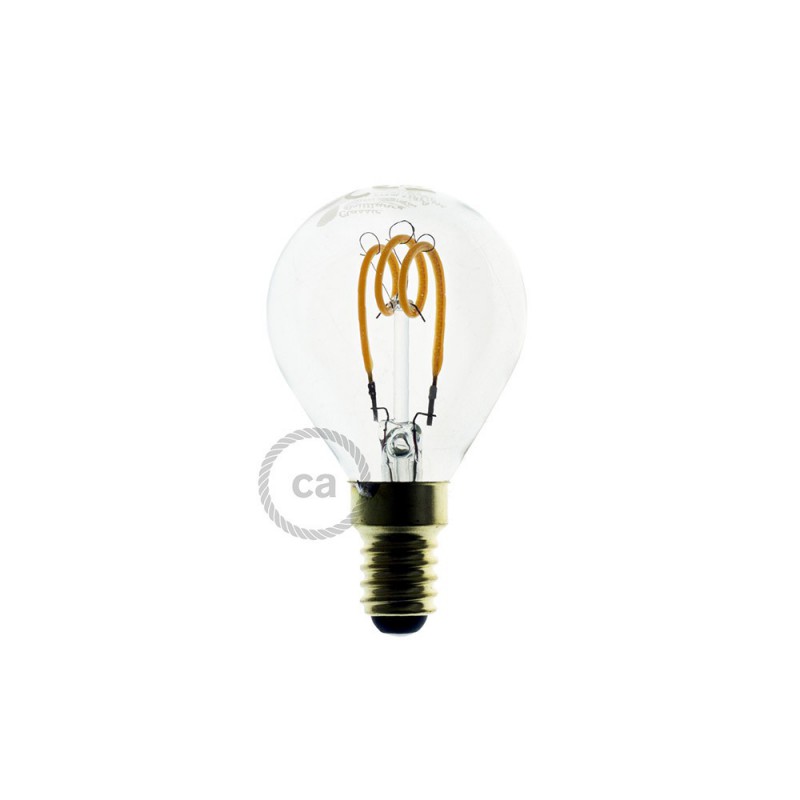 Bombilla Transparente LED Esfera G45 Filamento Curvado con Espiral 3W E14 Dimmable 2200K
