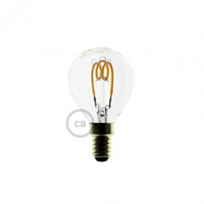 Bombilla Transparente LED Esfera G45 Filamento Curvado con Espiral 3W E14 Dimmable 2200K