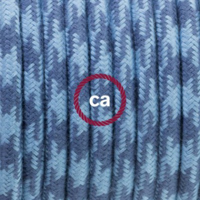 Pendel en porcelana, lámpara colgante cable textil Bicolor Gris Piedra y Océano en Algodón RP25