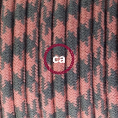 Pendel en porcelana, lámpara colgante cable textil Bicolor Rosa Viejo y Gris en Algodón RP26