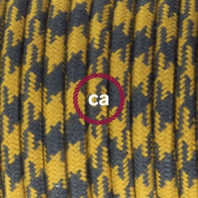 Pendel en porcelana, lámpara colgante cable textil Bicolor Miel Dorado y Antracita en Algodón RP27