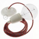 Pendel en porcelana, lámpara colgante cable textil Bicolor Rojo Fuego y Gris en Algodón RP28