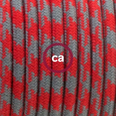 Pendel en porcelana, lámpara colgante cable textil Bicolor Rojo Fuego y Gris en Algodón RP28