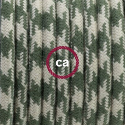 Pendel en porcelana, lámpara colgante cable textil Bicolor Verde Tomillo y Gris pardo en Algodón RP30