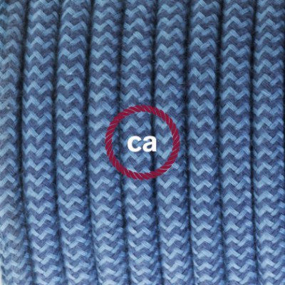 Pendel en porcelana, lámpara colgante cable textil ZigZag Gris Piedra y Océano en Algodón RZ25