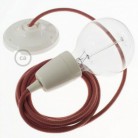 Pendel en porcelana, lámpara colgante cable textil ZigZag Rojo Fuego y Gris en Algodón RZ28