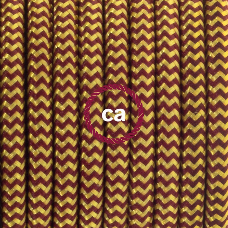 Pendel único, lámpara colgante cable textil ZigZag Dorado y Burdeos en tejido Efecto Seda RZ23