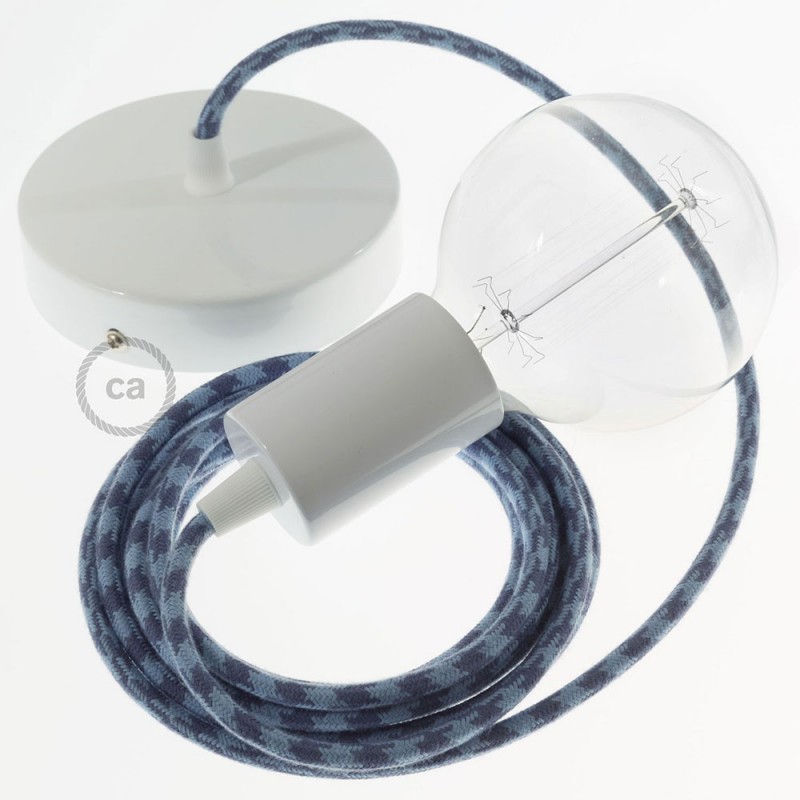 Pendel único, lámpara colgante cable textil Bicolor Gris Piedra y Océano en Algodón RP25