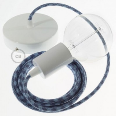 Pendel único, lámpara colgante cable textil Bicolor Gris Piedra y Océano en Algodón RP25