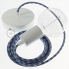 Pendel único, lámpara colgante cable textil Bicolor Gris Piedra y Océano en Algodón RP25