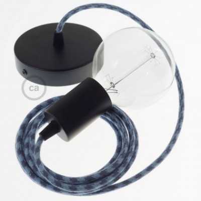 Pendel único, lámpara colgante cable textil Bicolor Gris Piedra y Océano en Algodón RP25