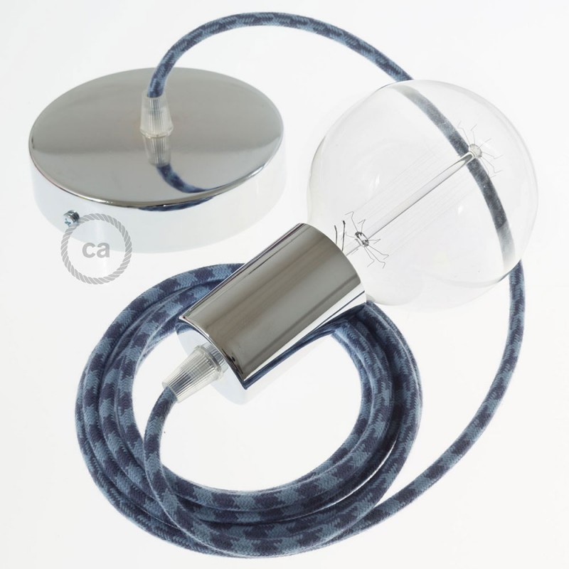 Pendel único, lámpara colgante cable textil Bicolor Gris Piedra y Océano en Algodón RP25