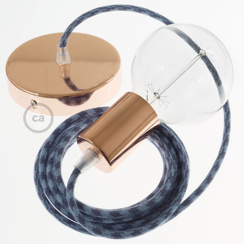 Pendel único, lámpara colgante cable textil Bicolor Gris Piedra y Océano en Algodón RP25