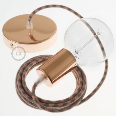 Pendel único, lámpara colgante cable textil Bicolor Rosa Viejo y Gris en Algodón RP26