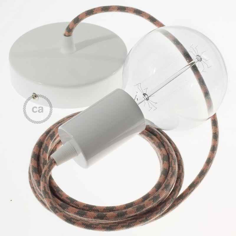 Pendel único, lámpara colgante cable textil Bicolor Rosa Viejo y Gris en Algodón RP26