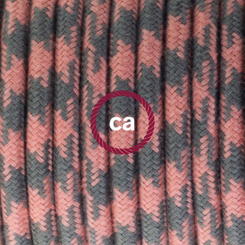 Pendel único, lámpara colgante cable textil Bicolor Rosa Viejo y Gris en Algodón RP26