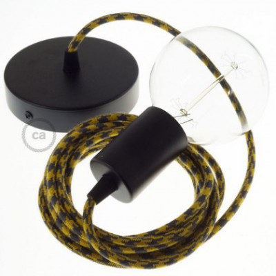 Pendel único, lámpara colgante cable textil Bicolor Miel Dorado y Antracita en Algodón RP27