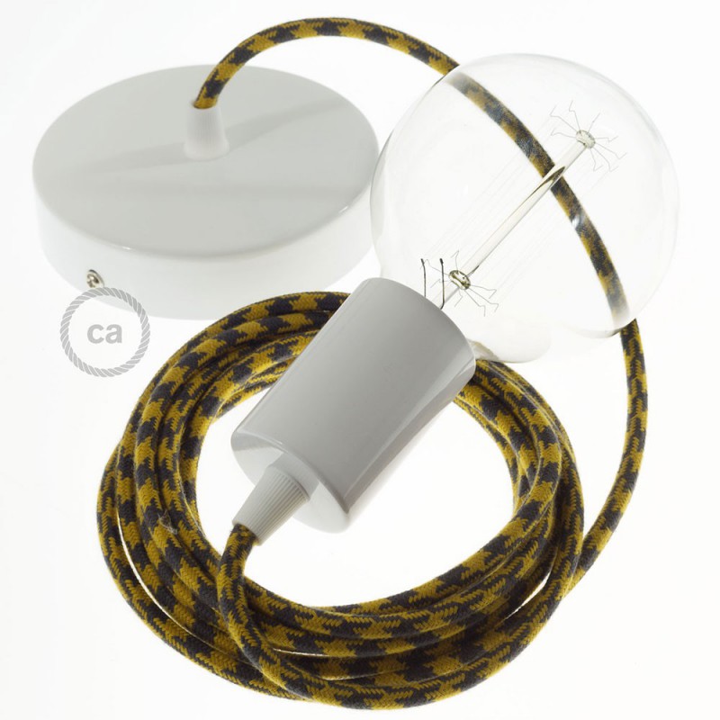 Pendel único, lámpara colgante cable textil Bicolor Miel Dorado y Antracita en Algodón RP27