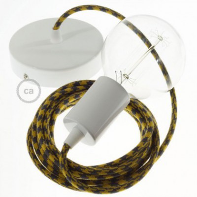 Pendel único, lámpara colgante cable textil Bicolor Miel Dorado y Antracita en Algodón RP27