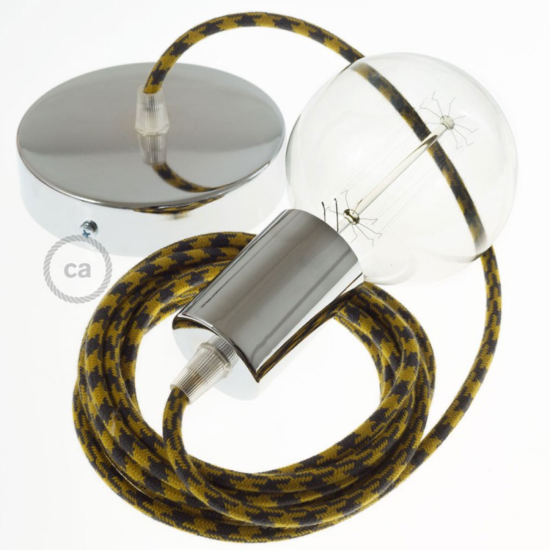 Pendel único, lámpara colgante cable textil Bicolor Miel Dorado y Antracita en Algodón RP27