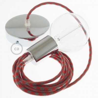 Pendel único, lámpara colgante cable textil Bicolor Rojo Fuego y Gris en Algodón RP28