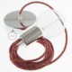 Pendel único, lámpara colgante cable textil Bicolor Rojo Fuego y Gris en Algodón RP28