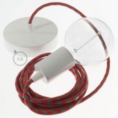 Pendel único, lámpara colgante cable textil Bicolor Rojo Fuego y Gris en Algodón RP28