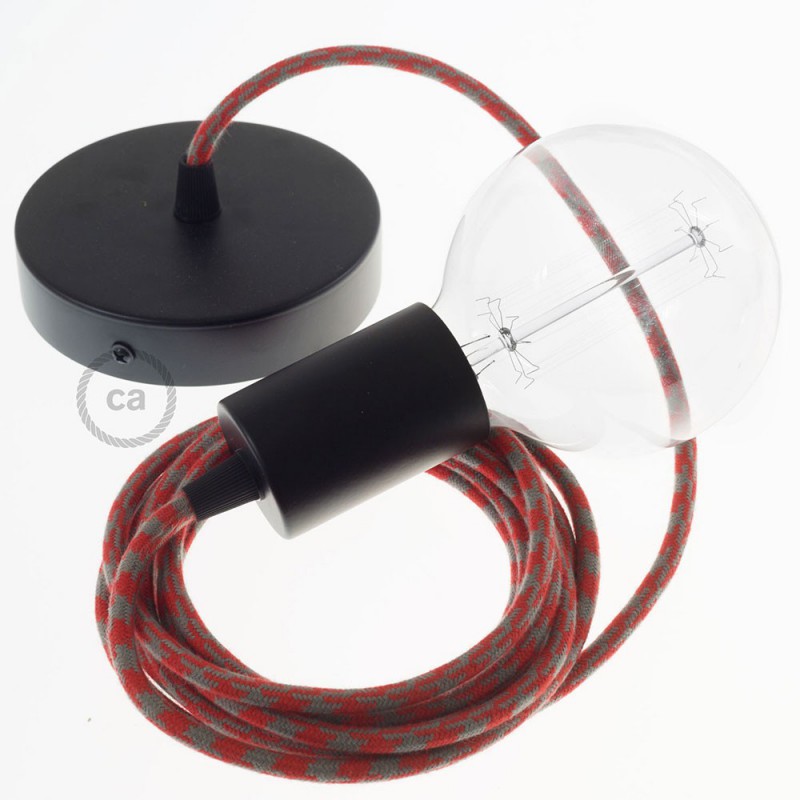Pendel único, lámpara colgante cable textil Bicolor Rojo Fuego y Gris en Algodón RP28