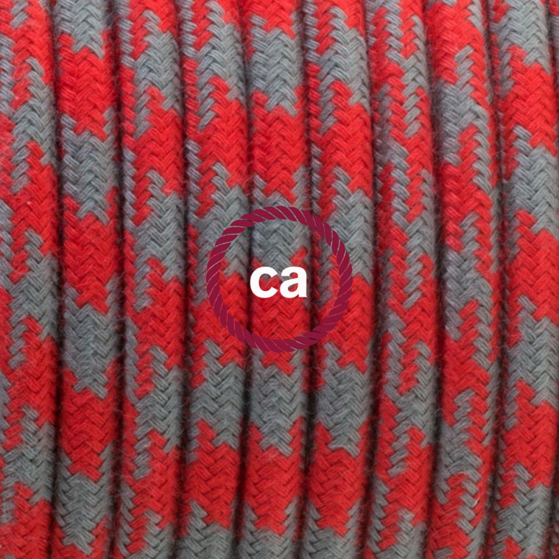 Pendel único, lámpara colgante cable textil Bicolor Rojo Fuego y Gris en Algodón RP28