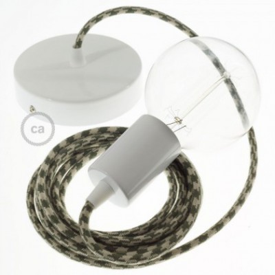 Pendel único, lámpara colgante cable textil Bicolor Verde Tomillo y Gris pardo en Algodón RP30