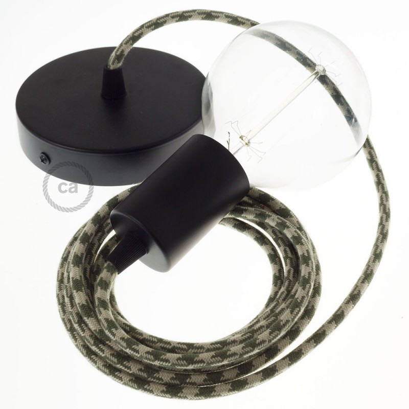 Pendel único, lámpara colgante cable textil Bicolor Verde Tomillo y Gris pardo en Algodón RP30