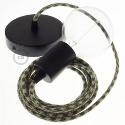 Pendel único, lámpara colgante cable textil Bicolor Verde Tomillo y Gris pardo en Algodón RP30