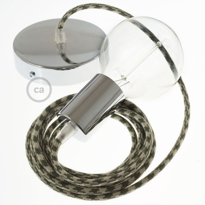 Pendel único, lámpara colgante cable textil Bicolor Verde Tomillo y Gris pardo en Algodón RP30
