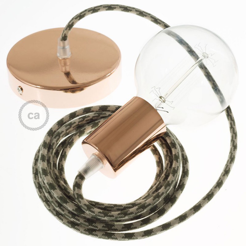 Pendel único, lámpara colgante cable textil Bicolor Verde Tomillo y Gris pardo en Algodón RP30